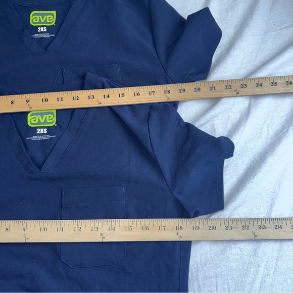 AVE Navy Blue Scrub Set 3 pants 2 tops Medical Work Office V-neck stretch #cc - Picture 6 of 14
